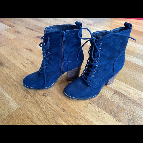 Blue Suede Lace-Up Boots - Picture 5 of 5